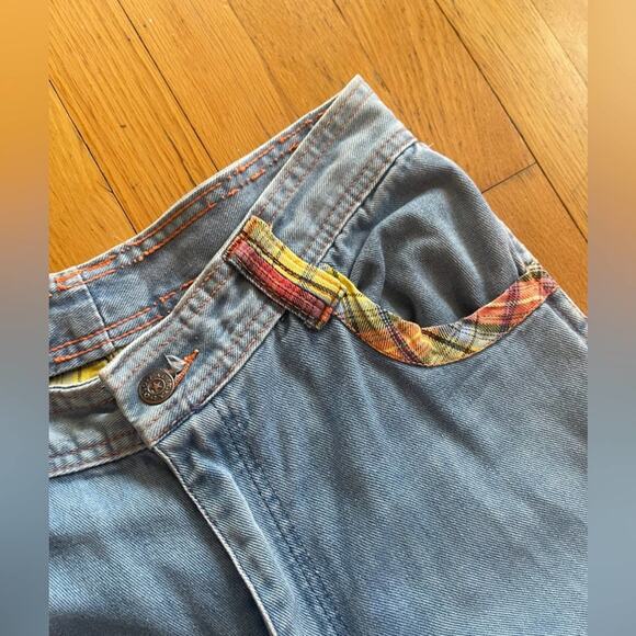 70s Vintage Faded Glory Light Wash Bell Bottoms w. Plaid Detailing - Picture 7 of 15